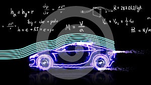 Car model animation of Aerodynamics theory and physics mathematical formula equation for education presentation