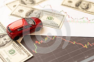 Car and money. Concept for buying, renting, insurance, fuel, service and repair costs