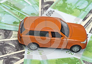 Car and money, euro and dollars. insurance concept