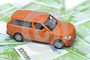 Car and money, euro and dollars. insurance concept