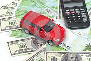 Car and money, euro and dollars. insurance concept