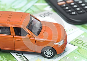 Car and money, euro and dollars. insurance concept