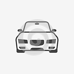 Car monochrome icon. Front view. Vector illustration.