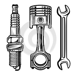 Car or motorcycle repair parts vector objects