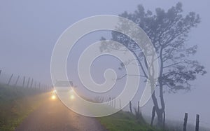Car on mount Jaizkibel. Car with fog lights on mount Jaizkibel, Euskadi