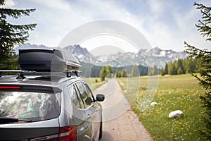 Car on a mountain road.Freedom car travel concept