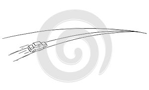 Car Moving Far Over the Horizon , Vector Cartoon Illustration