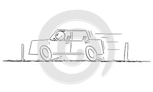 Car Moving Fast on the Road, Driver is Enjoying riving , Vector Cartoon Illustration