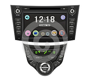 car multimedia system with climate control panel vector illustration