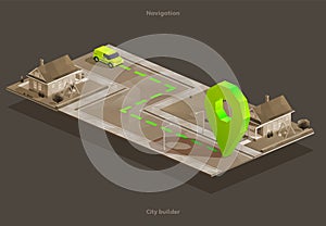 Car navigation on isometric city map