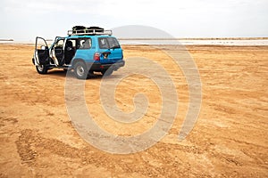 Car near Mos Espa Star Wars movie set, Tunisia photo