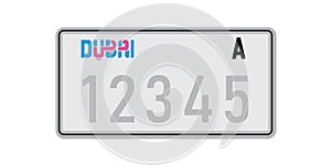 Car number plate Dubai. Vehicle registration license of United Arab Emirates