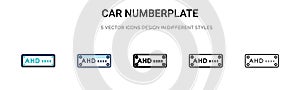 Car numberplate icon in filled, thin line, outline and stroke style. Vector illustration of two colored and black car numberplate