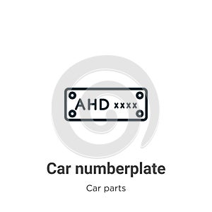 Car numberplate outline vector icon. Thin line black car numberplate icon, flat vector simple element illustration from editable