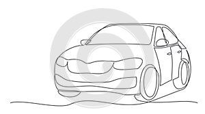 Car One line drawing isolated on white background