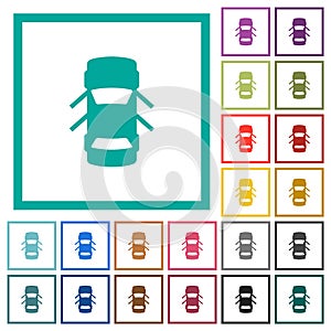 Car open doors dashboard indicator flat color icons with quadrant frames