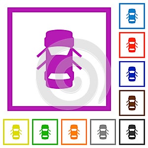 Car open doors dashboard indicator flat framed icons
