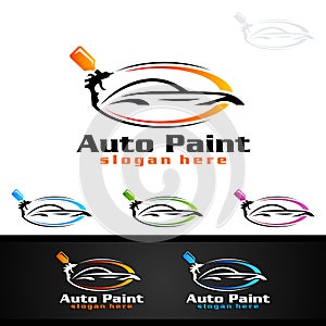 Car Painting Logo with Spray Gun and Sport Car Concept