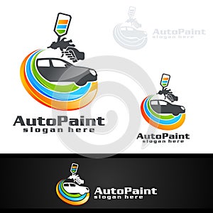 Car Painting Logo with Spray Gun and Sport Car Concept