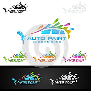 Car Painting Logo with Spray Gun and Sport Car Concept