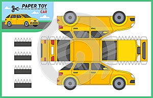 Car paper cut toy. Create 3d vehicle model yourself with scissors and glue. Children educational game worksheet with