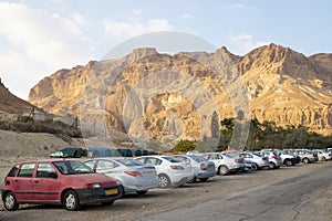Car park at Ein Gedi oasis - Negev desert mountain in Israel