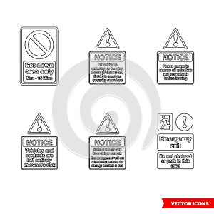 Car park notice signs icon set of outline types. Isolated vector sign symbols. Icon pack