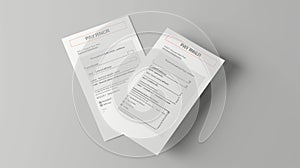 Car park receipts 3d modern templates, paper pay check for car park service, payment transaction isolated mockup on gray