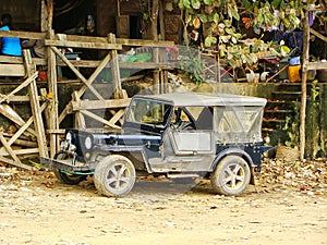 Car parked at Ayeyarwady river port in Mandalay, Myanmar