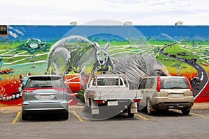 Car parking and wildlife wall painting, Alice Springs, Australia