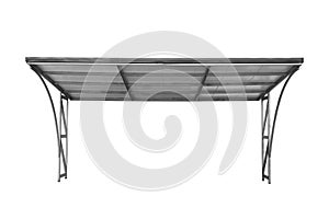 Car parking consists of steel structures and roof sheets isolated on white backgrounds