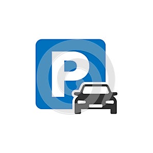 Car parking icon in flat style. Auto stand vector illustration on white isolated background. Roadsign business concept