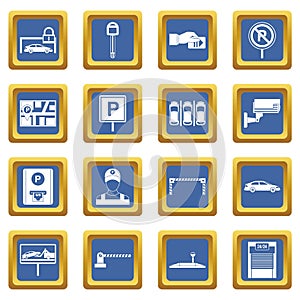 Car parking icons set blue