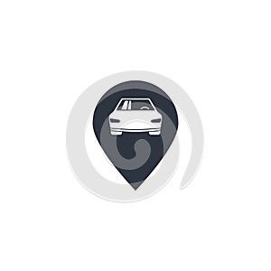 Car parking location vector icon. Geo location pin symbol for navigation application or web site design. Locate pictogram