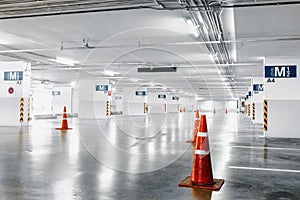 Car Parking Lot Floor Area of Shopping Mall, Perspective View Empty of Car Park Structure Building at Department Store. Auto