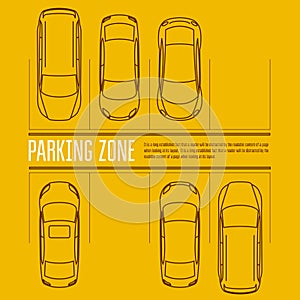 Car parking lot - top view of cars in park zone