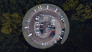 Car parking lot viewed from above, Aerial view