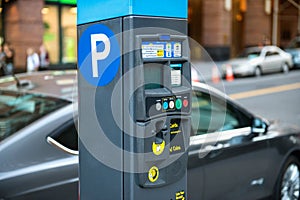 Car and parking machine with electronic payment at New York parking