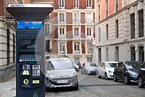 Car parking meter, machine in urban city center