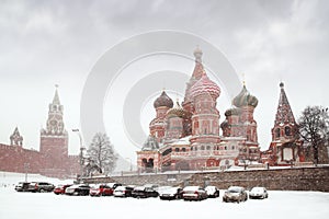 Car parking near Kremlin, winter