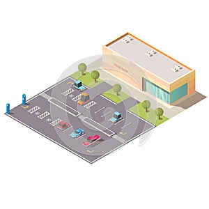 Car parking near store building isometric vector