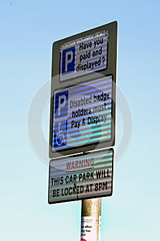 Car parking sign in day glo material. photo