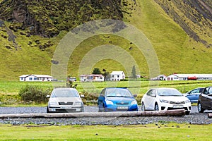 Car parking in Skogar near Skogafoss waterfall