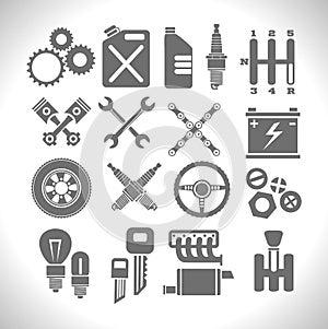 Car part icons set on a light background. Vector