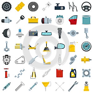 Car parts icon set, flat style