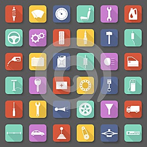 Car parts icons set in flat style.