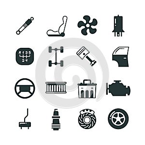 Car parts, mechanic vector icons set