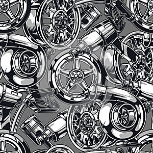 Car parts seamless pattern monochrome