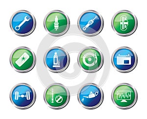 Car Parts and Services icons over colored background