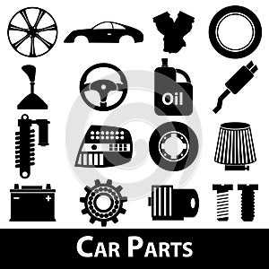 Car parts store simple black icons set eps10